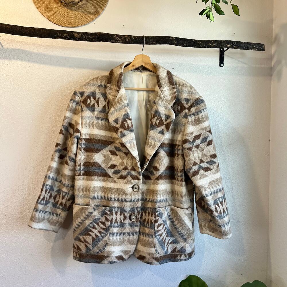 Italian Wool Blend Made USA Single Button Southwestern Blazer Jacket Size Medium
